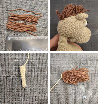 Free Amigurumi Pattern: Adding the decorative mane and tail to finalize your crochet horse. This part of the project is free and adds a lovely character to your work.