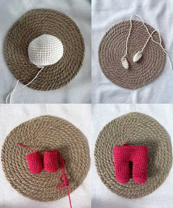 Amigurumi Piece Detail: Crochet elf head and hat parts focusing on beginner friendly low sew techniques.