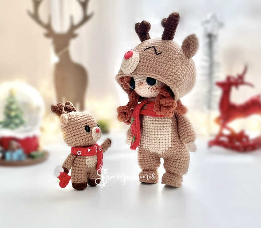 An aesthetic visualization of Rudy the Reindeer, providing a clear preview for those using our free crochet instructions. This stylistic image helps you see the scale and design features of the amigurumi project. We share this professional concept to inspire your next handmade gift.