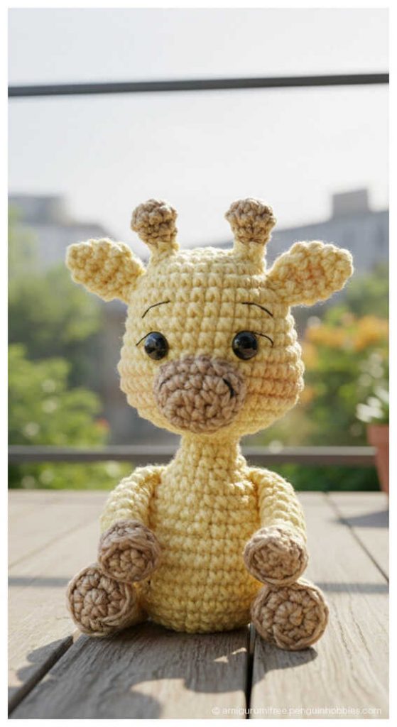 DIY Crochet Gift Idea: Free no sew giraffe plushie with velvet yarn, AI generated version.