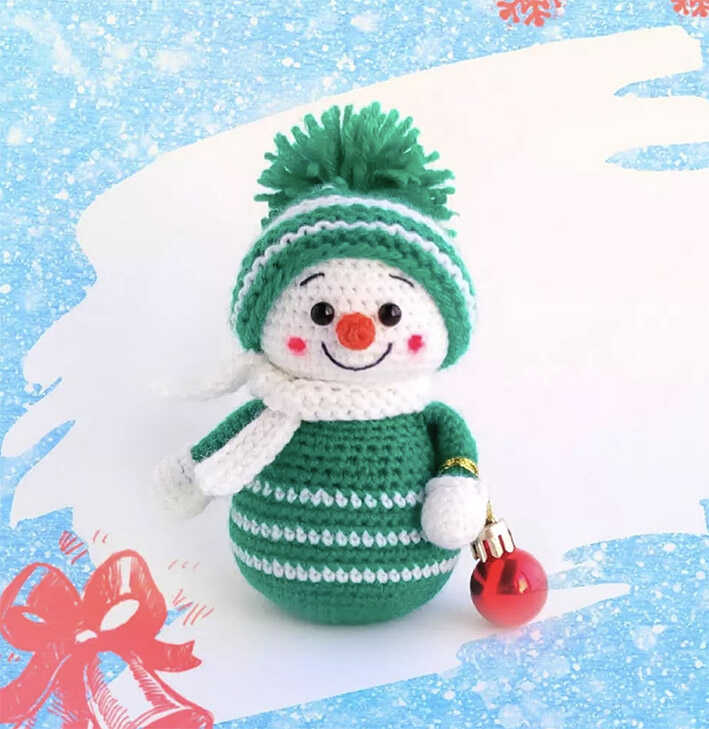 Amigurumi Piece Detail: Crochet snowman head, hat, and scarf parts focusing on low sew techniques.