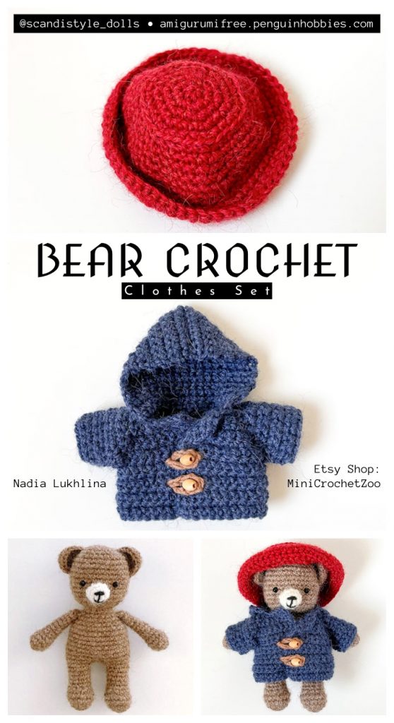 This is an idea for a little bear amigurumi clothing set. This professional visualization shows the final result of our free crochet pattern.