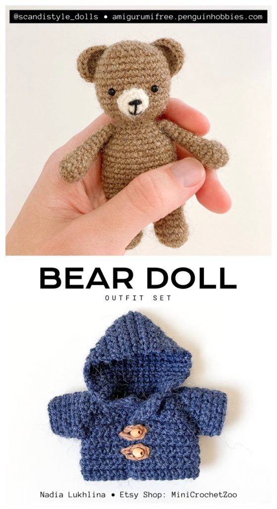 This is an idea for a crochet bear clothing set for beginners. This professional visualization serves as an aesthetic preview of the finished toy.