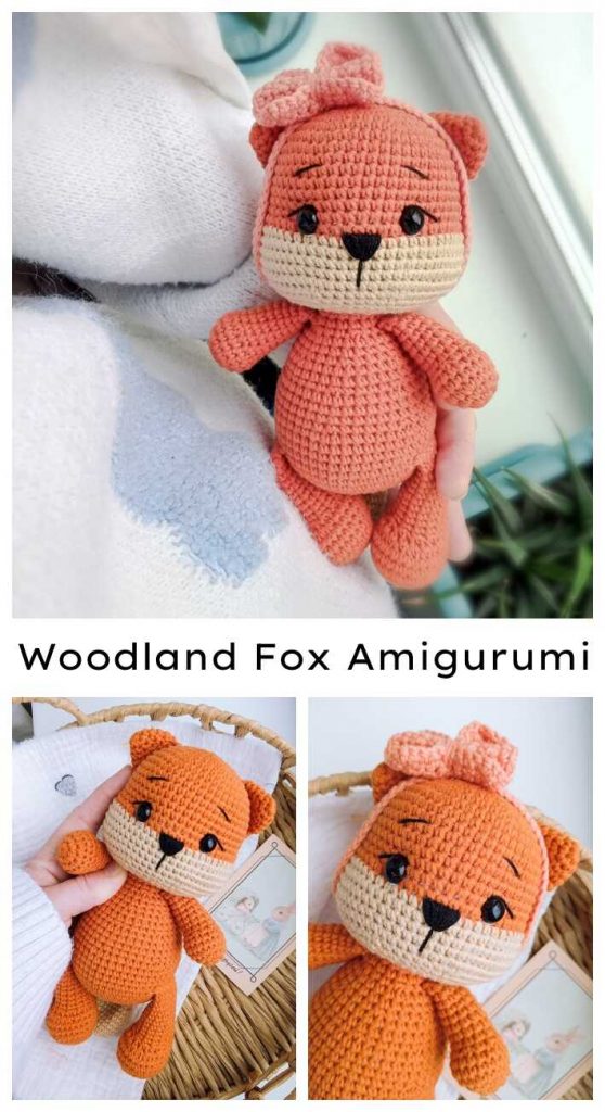 This is a high-quality image of the handmade fox plush toy completed using our free crochet pattern.