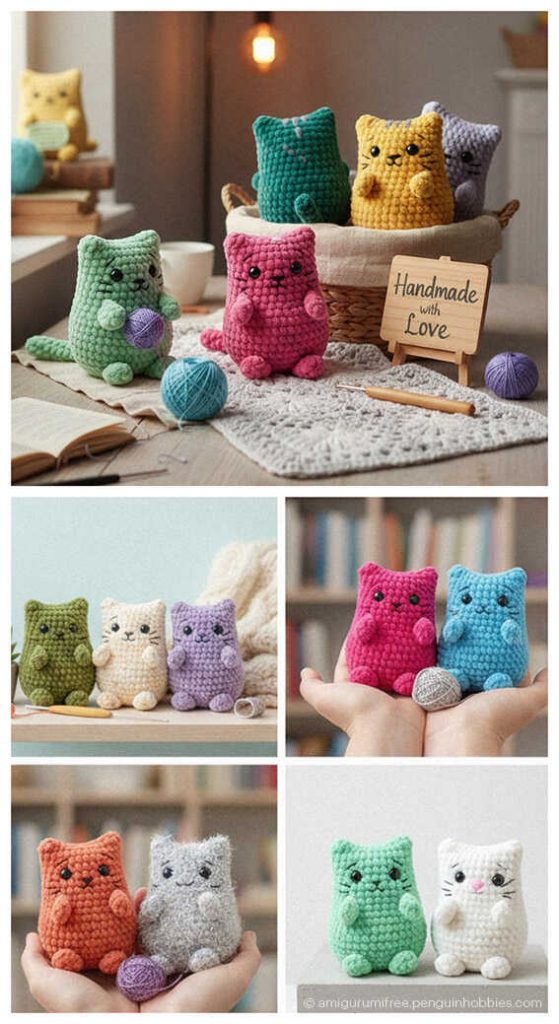 Quick to Make Amigurumi: No sew festive kitten variant for holiday gifts, AI visualization.
