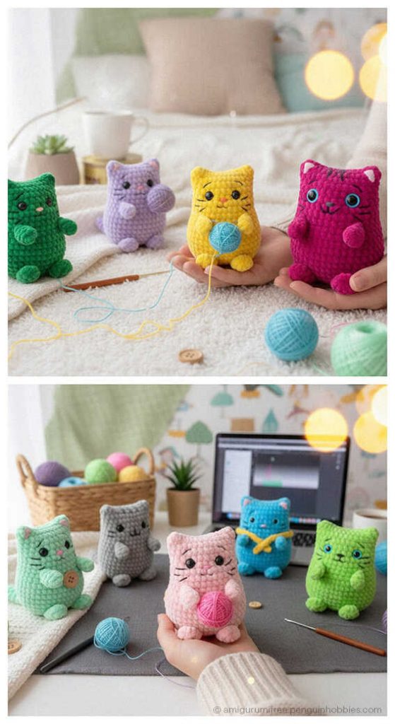 Quick to Make Amigurumi: No sew kitten sitting pose, a professional toy, AI visualization.