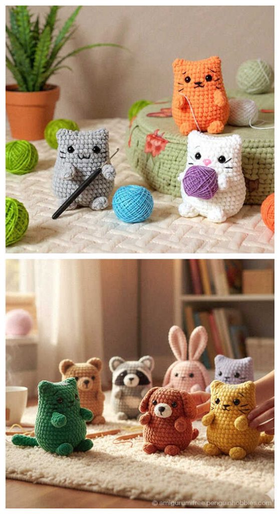 Free Amigurumi Pattern: No sew mini kitten design for an authentic look, AI concept image.