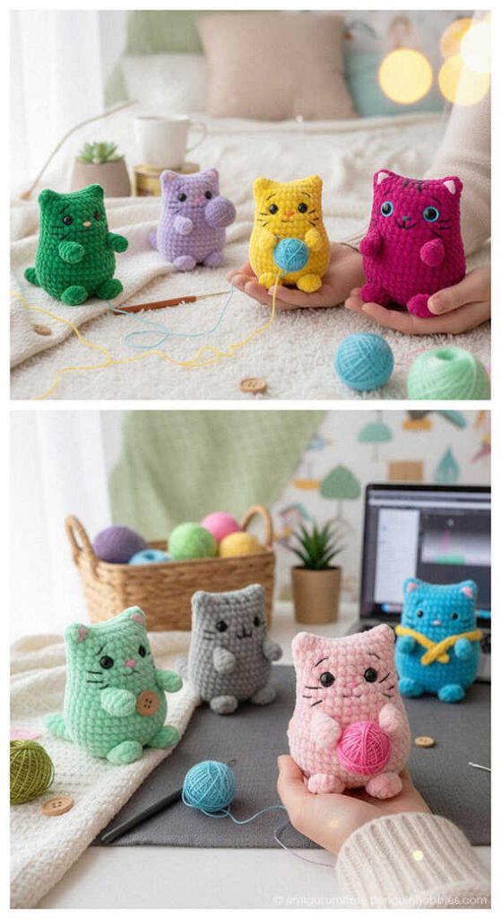 No Sew Amigurumi: Playful kitten with tiny ears, an engaging project, AI generated concept.